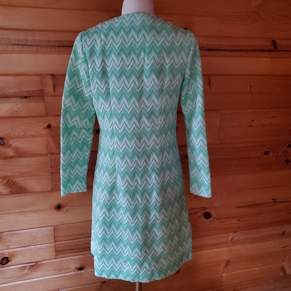 1960s Bright Green Chevron Dress/Coat - Picture 4 of 5